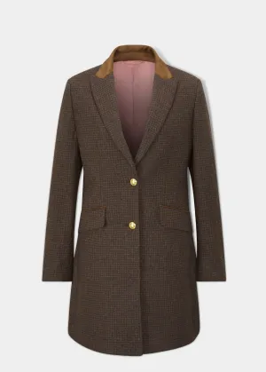 Surrey Ladies Mid-Thigh Tweed Coat In Bramble - Regular Fit