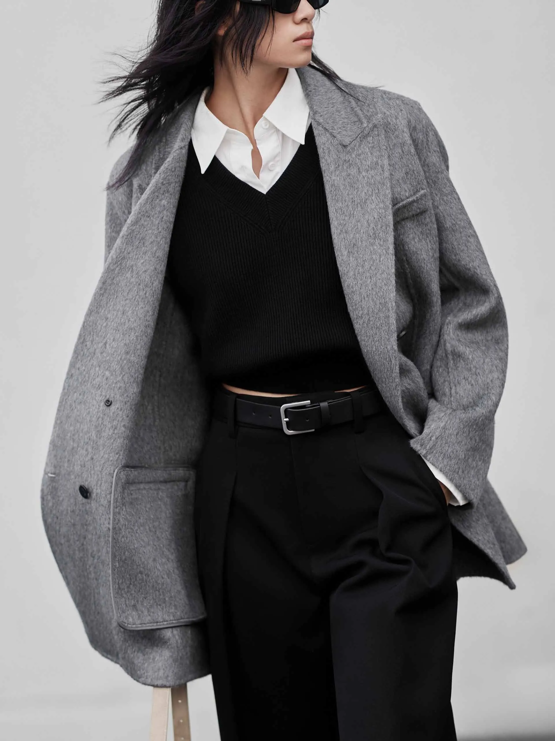 Tailored Wool Blend Midi Coat