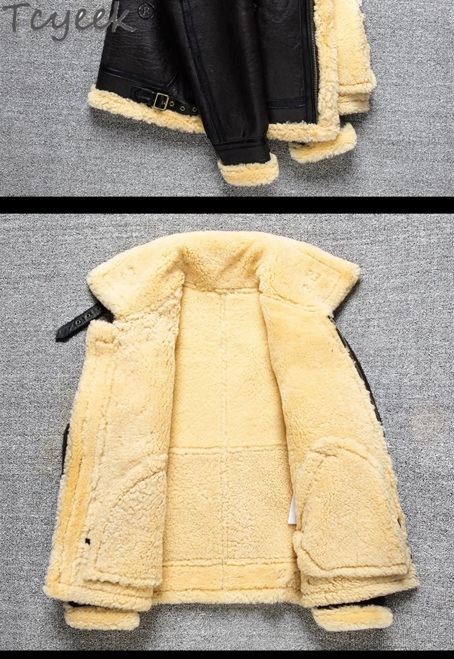 Tcyeek 100% natural genuine male fur jacket.Men winter warm thick wool coat.quality B3 shearling cloth.Plus size Peles