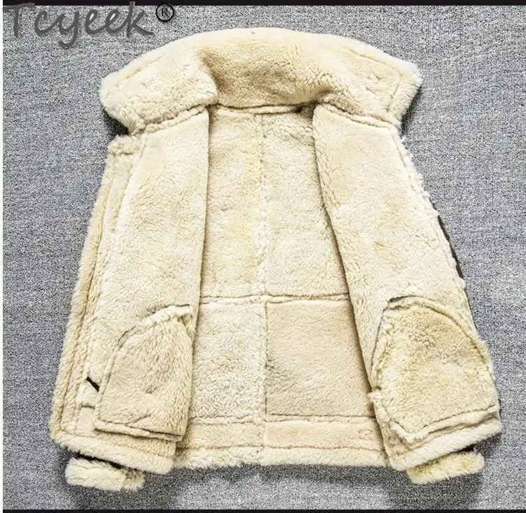 Tcyeek 100% natural genuine male fur jacket.Men winter warm thick wool coat.quality B3 shearling cloth.Plus size Peles