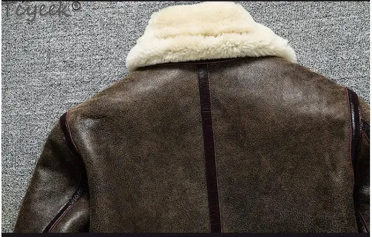 Tcyeek 100% natural genuine male fur jacket.Men winter warm thick wool coat.quality B3 shearling cloth.Plus size Peles