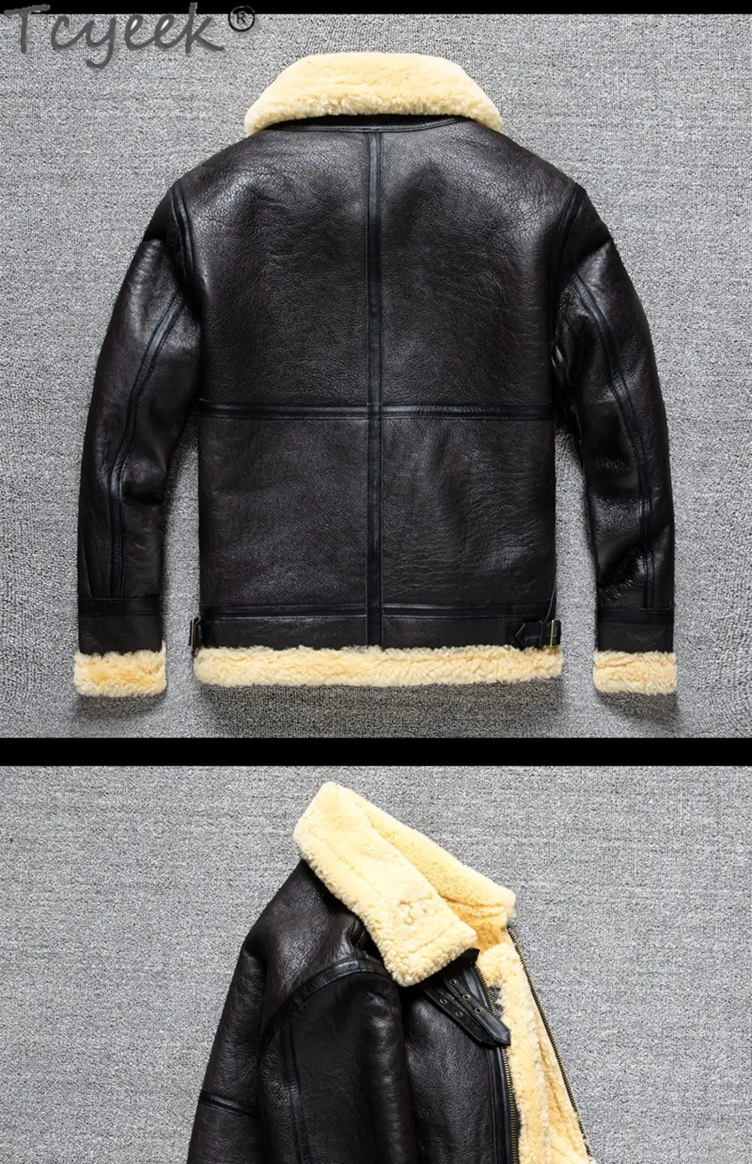 Tcyeek 100% natural genuine male fur jacket.Men winter warm thick wool coat.quality B3 shearling cloth.Plus size Peles