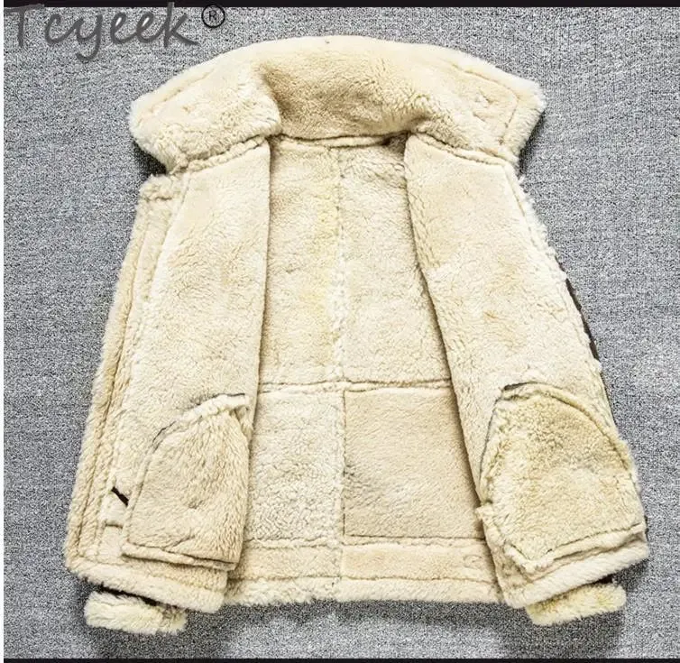 Tcyeek 100% natural genuine male fur jacket.Men winter warm thick wool coat.quality B3 shearling cloth.Plus size Peles