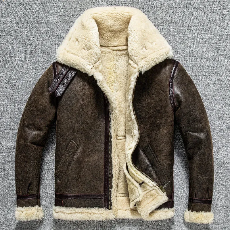 Tcyeek 100% natural genuine male fur jacket.Men winter warm thick wool coat.quality B3 shearling cloth.Plus size Peles