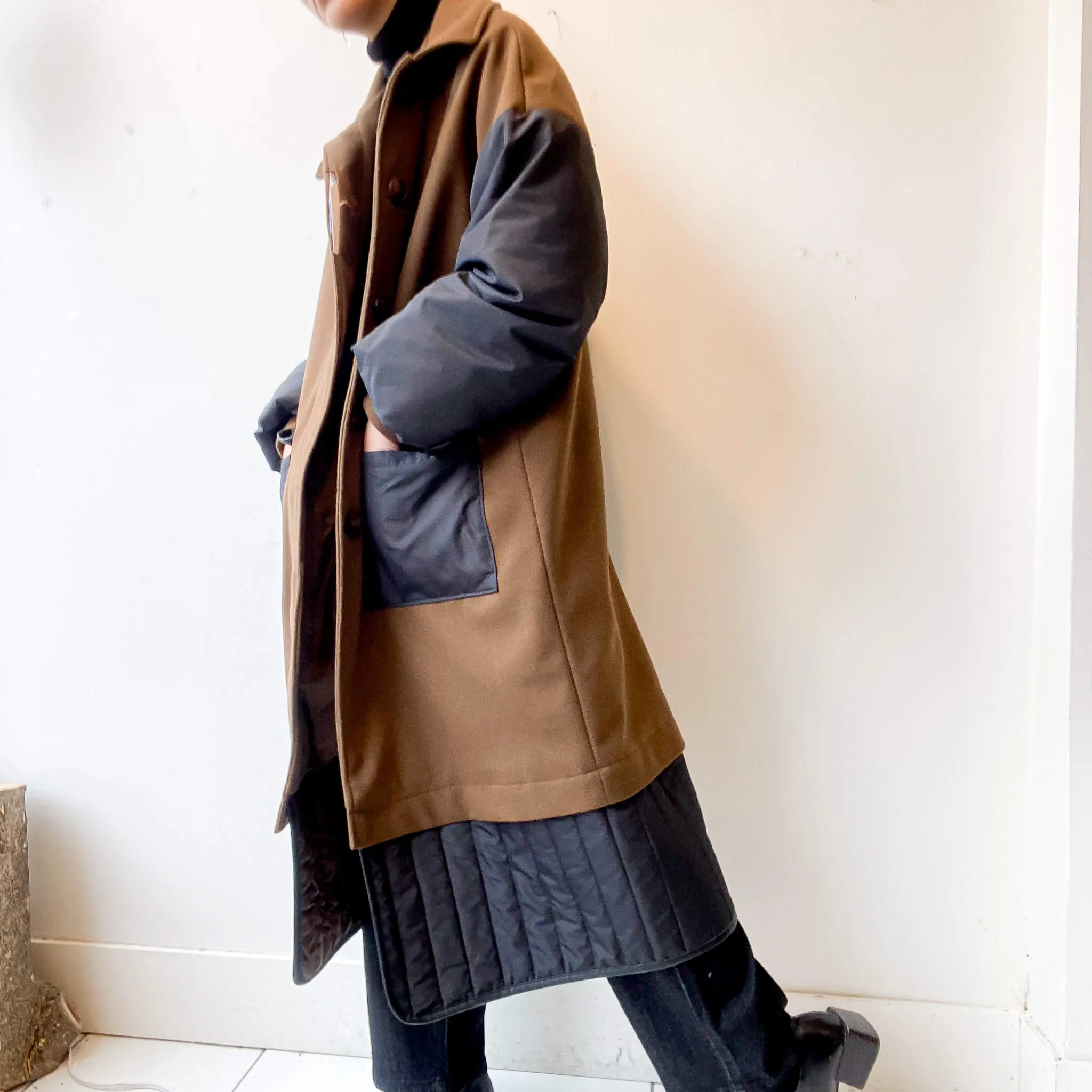 terrace | Faux Wool Stand Collar Long Coat