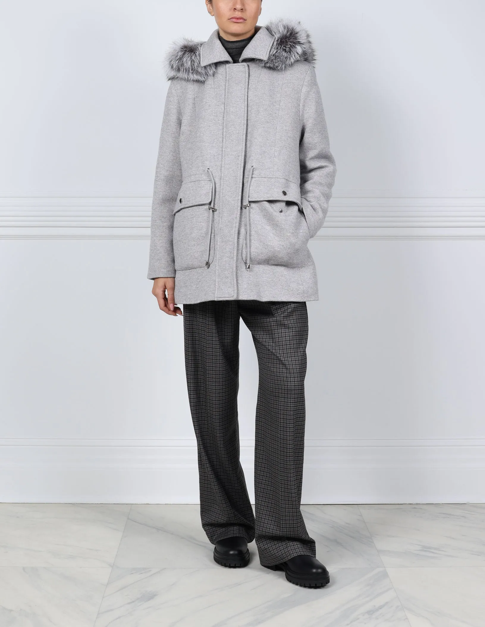 The Sammie Wool Puffer Anorak with Detachable Silver Fox Trimmed Hood