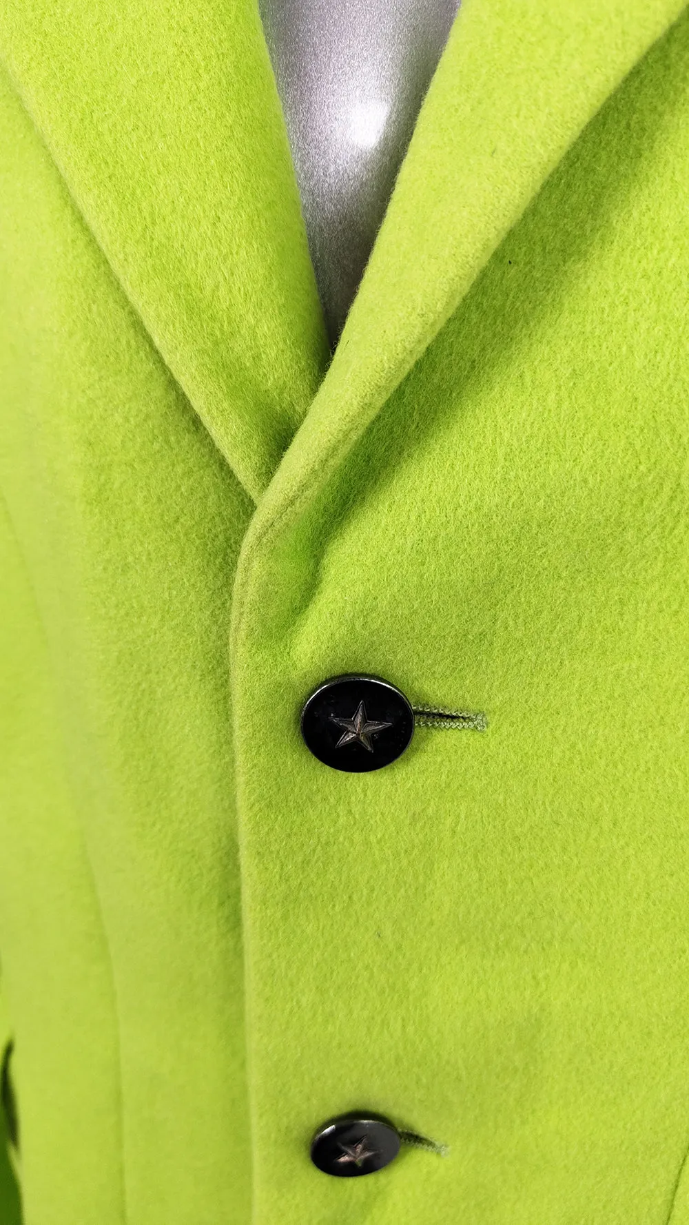 Thierry Mugler Vintage Mens Neon Green Wool Blazer Jacket, 1980s