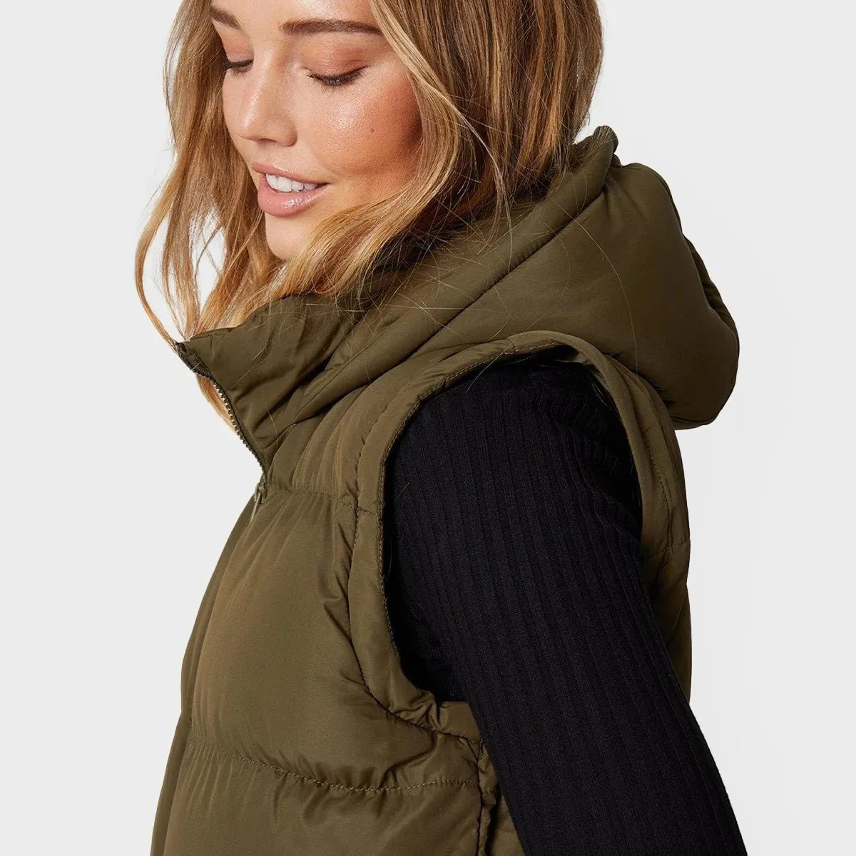 Threadbare Longline Hooded Puffa with detachable sleeves.