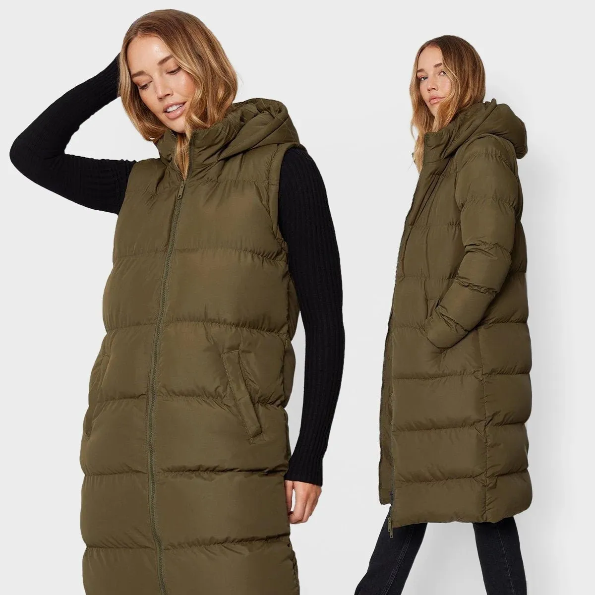 Threadbare Longline Hooded Puffa with detachable sleeves.