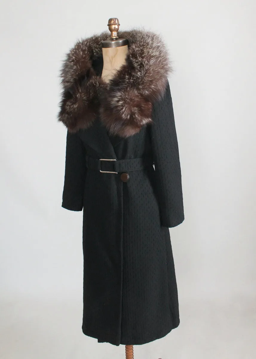 Vintage 1930s Art Deco Wool Coat with Fox Fur Collar