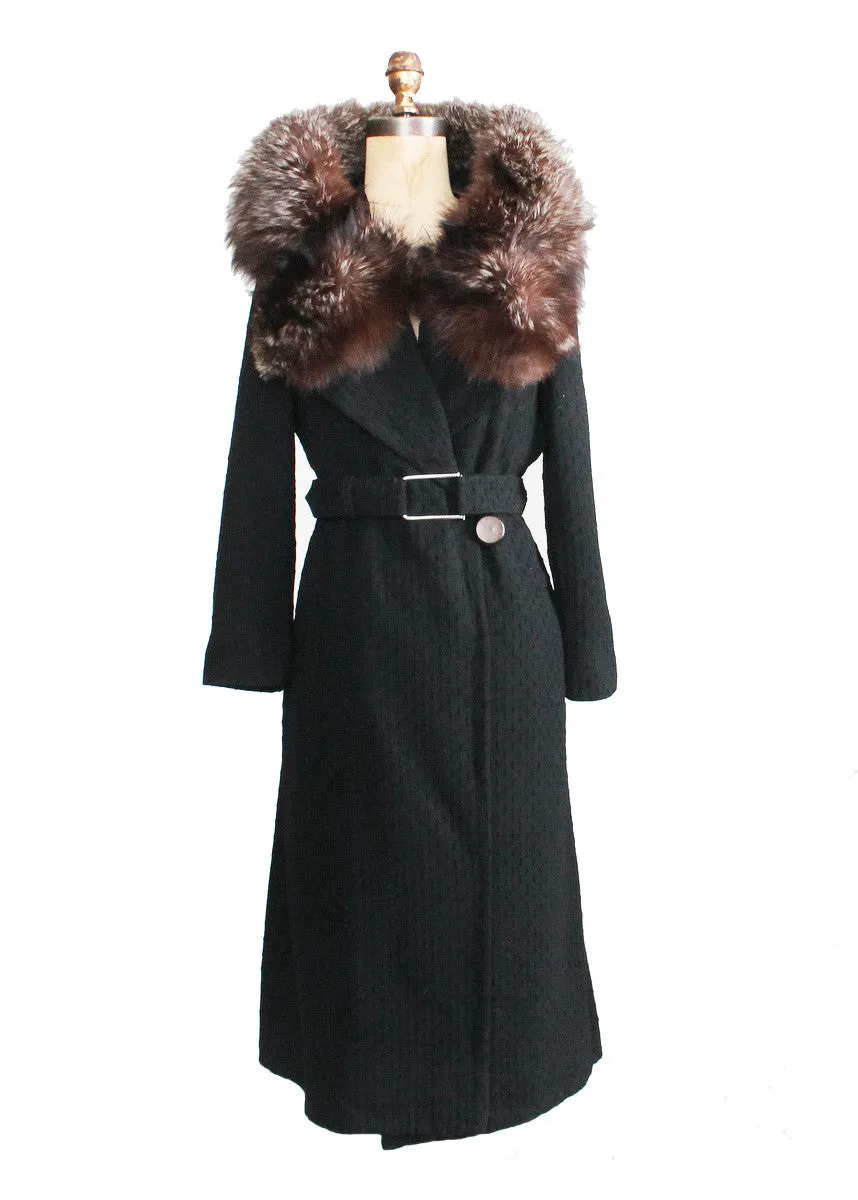 Vintage 1930s Art Deco Wool Coat with Fox Fur Collar