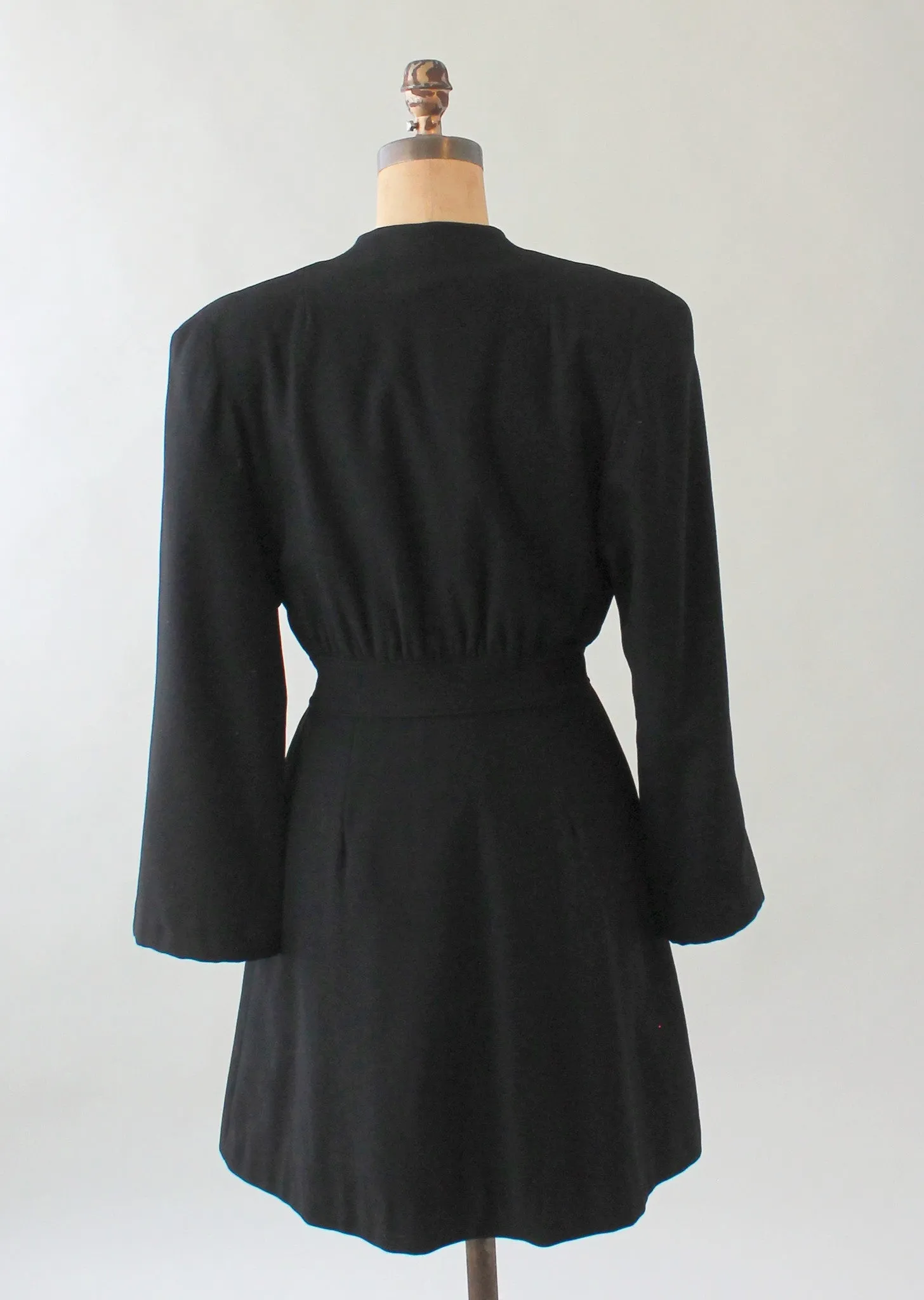 Vintage 1940s Black Wool Car Length Princess Coat