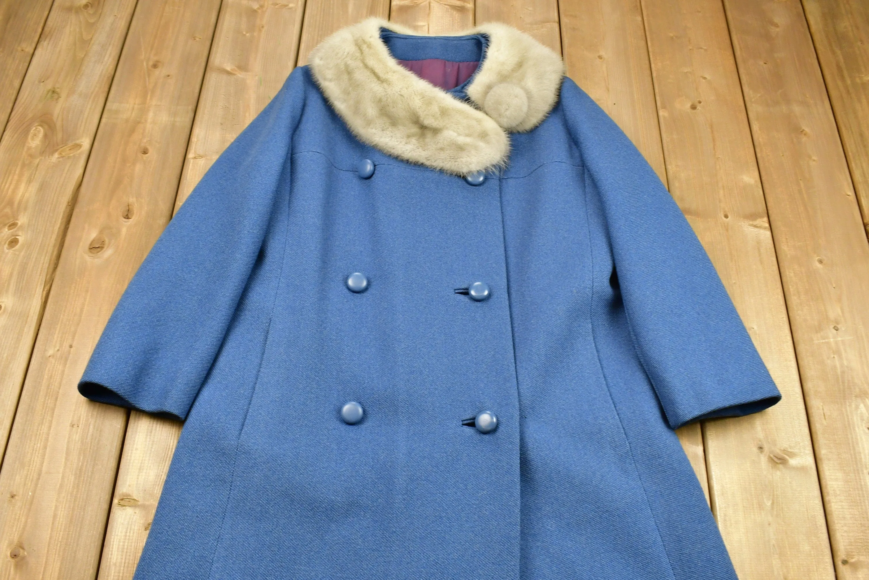 Vintage 1950s Blue Wool Overcoat