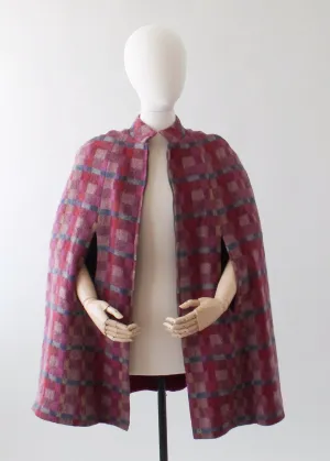 Vintage 1970s Plaid Wool MOD Cape