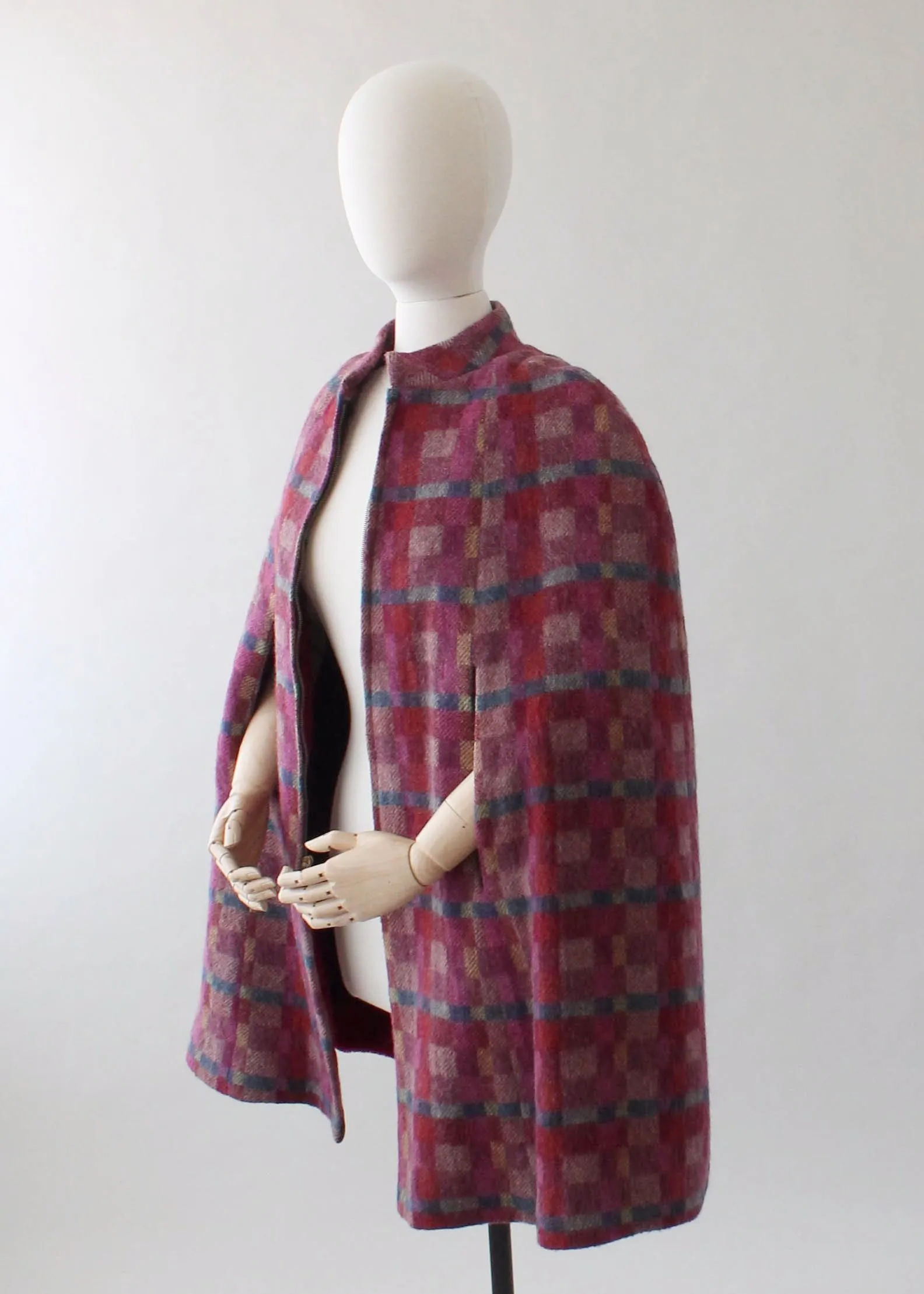 Vintage 1970s Plaid Wool MOD Cape