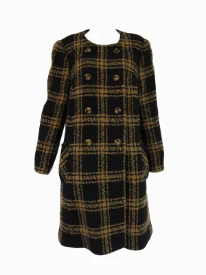 Vintage Black and Tan Checked Wool Coat