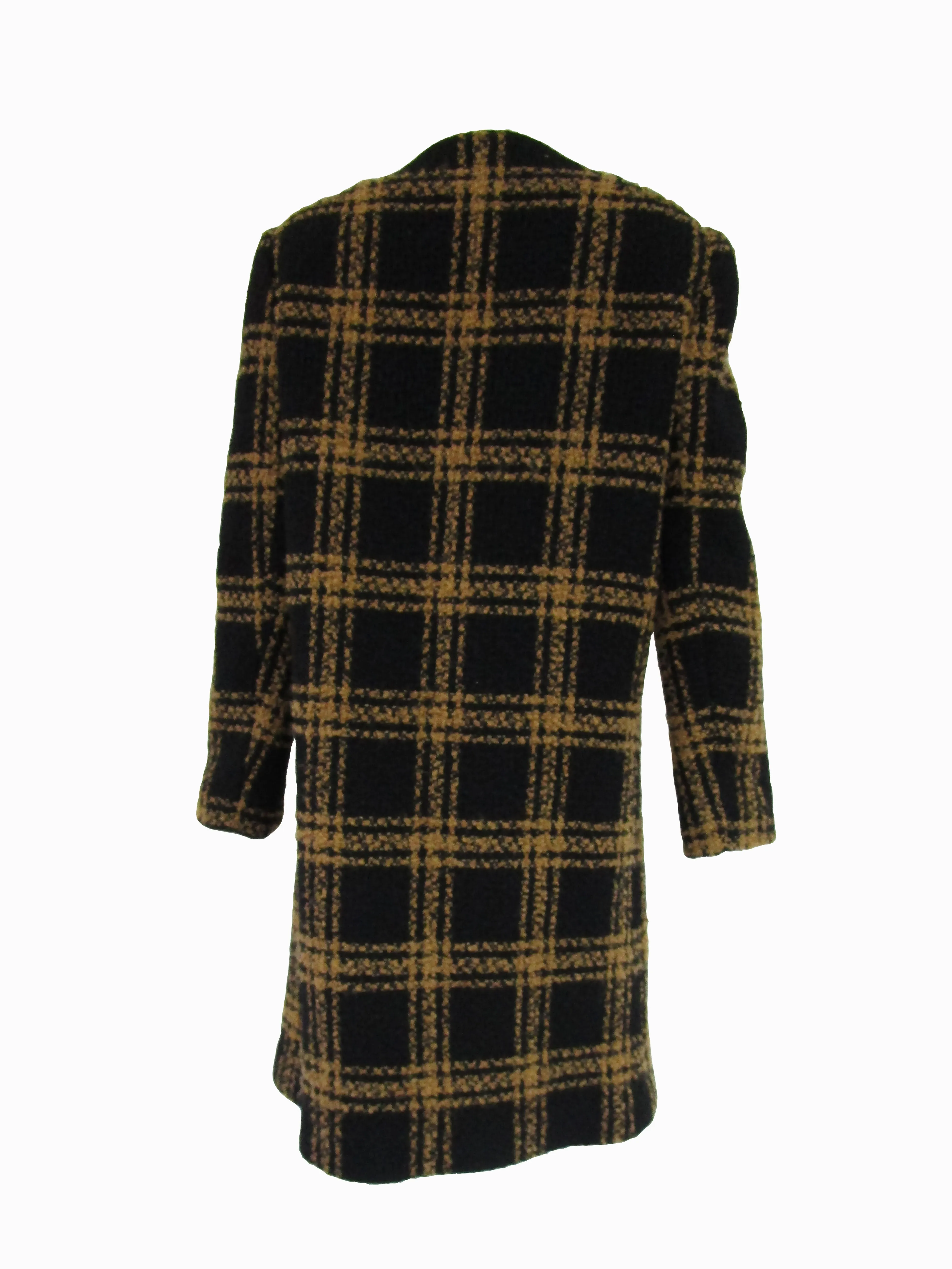 Vintage Black and Tan Checked Wool Coat