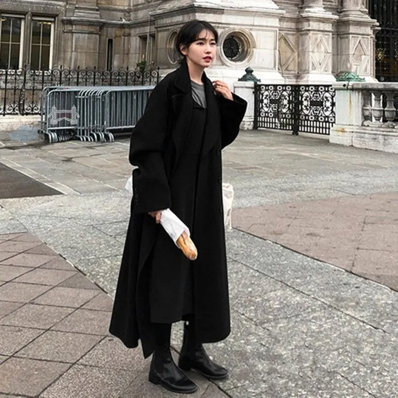 Wenkouban 2024 fall fashion trends Woolen Coat for Women Winter Thickened Hepburn Style Super Long Overknee Ankle Loose Retro Popular Woolen Coat