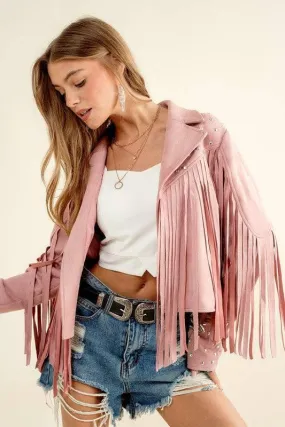 Western Studded Open Fringe Jacket