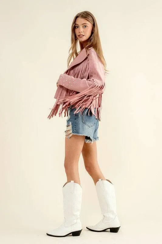 Western Studded Open Fringe Jacket