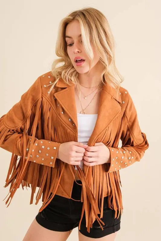 Western Studded Open Fringe Jacket