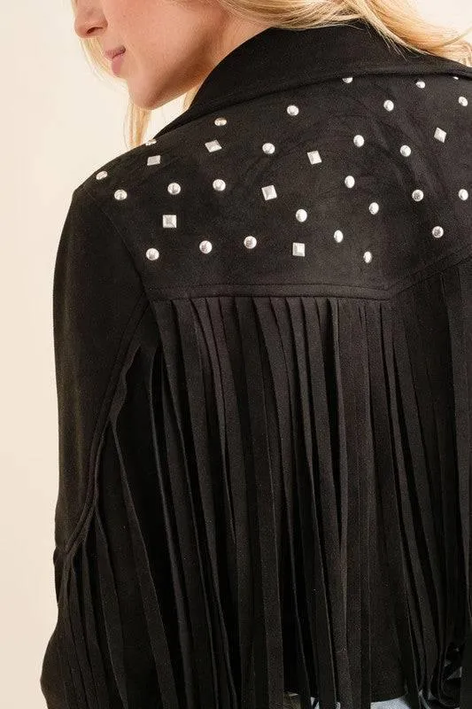 Western Studded Open Fringe Jacket