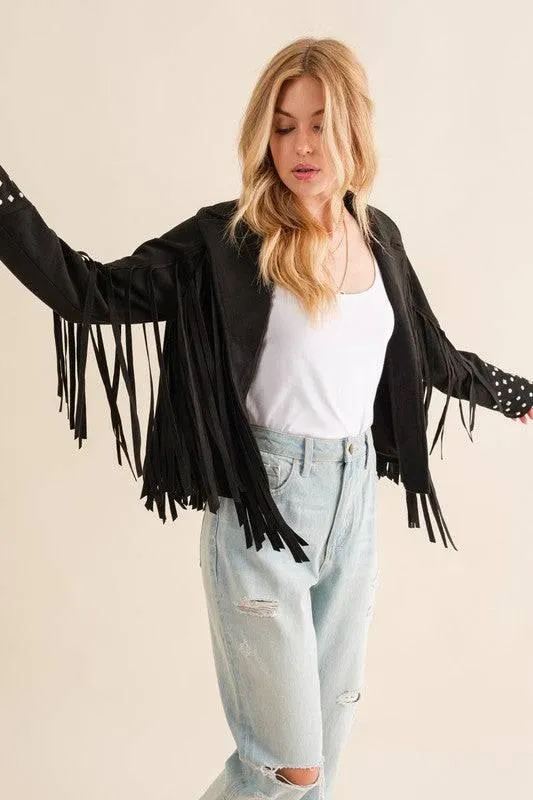 Western Studded Open Fringe Jacket