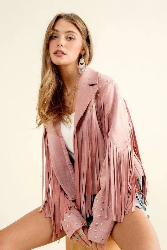 Western Studded Open Fringe Jacket