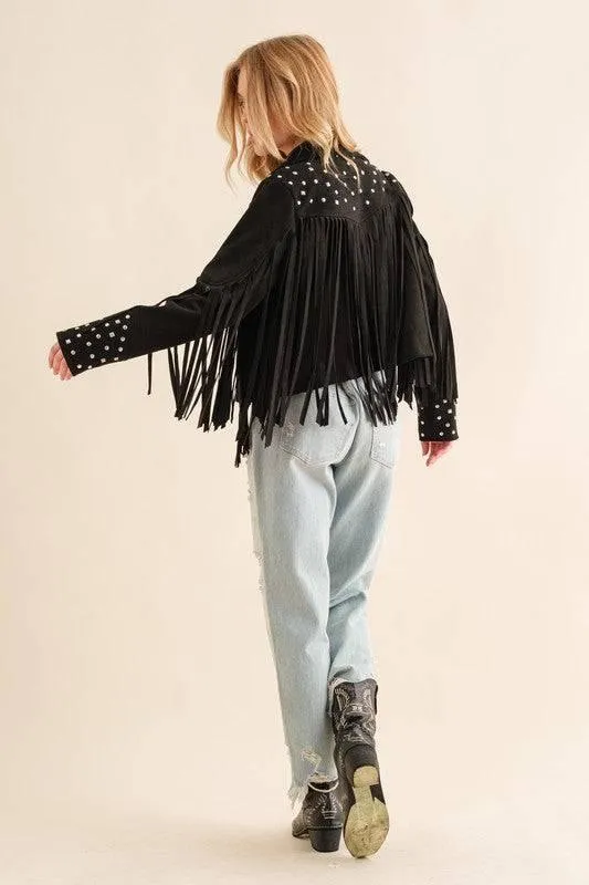 Western Studded Open Fringe Jacket