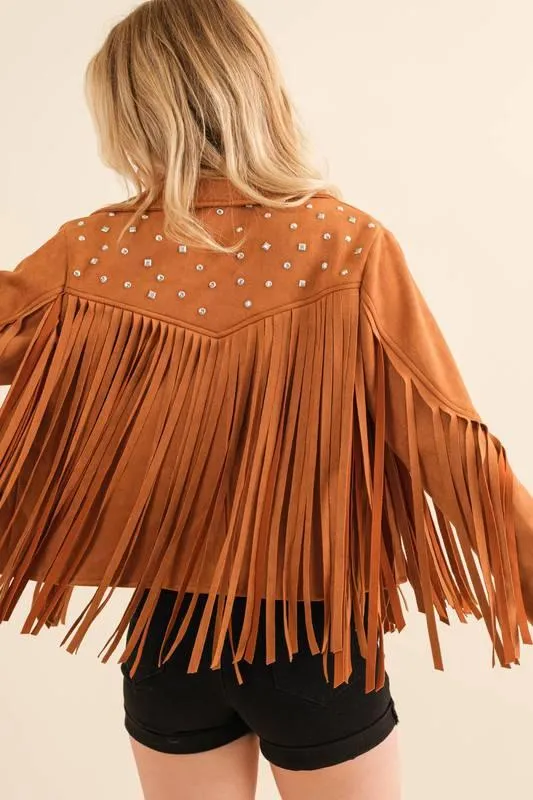 Western Studded Open Fringe Jacket