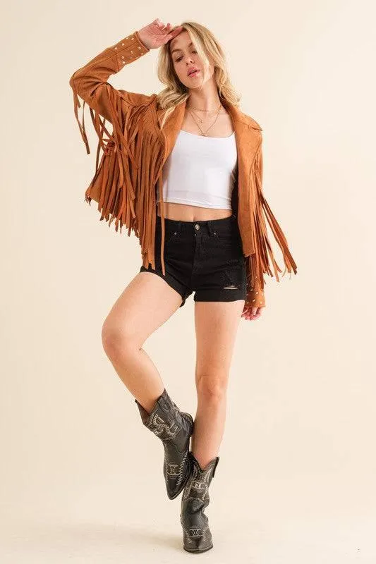 Western Studded Open Fringe Jacket