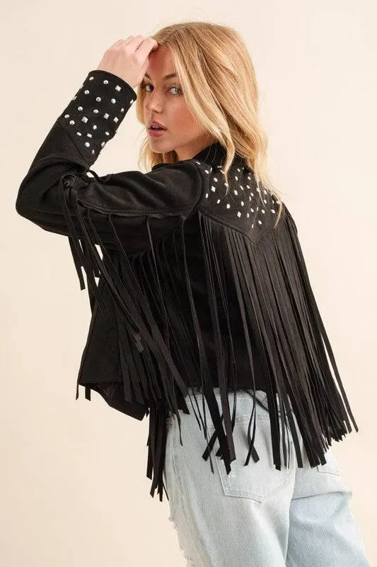 Western Studded Open Fringe Jacket