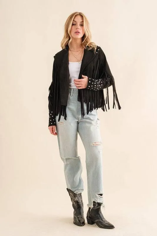 Western Studded Open Fringe Jacket