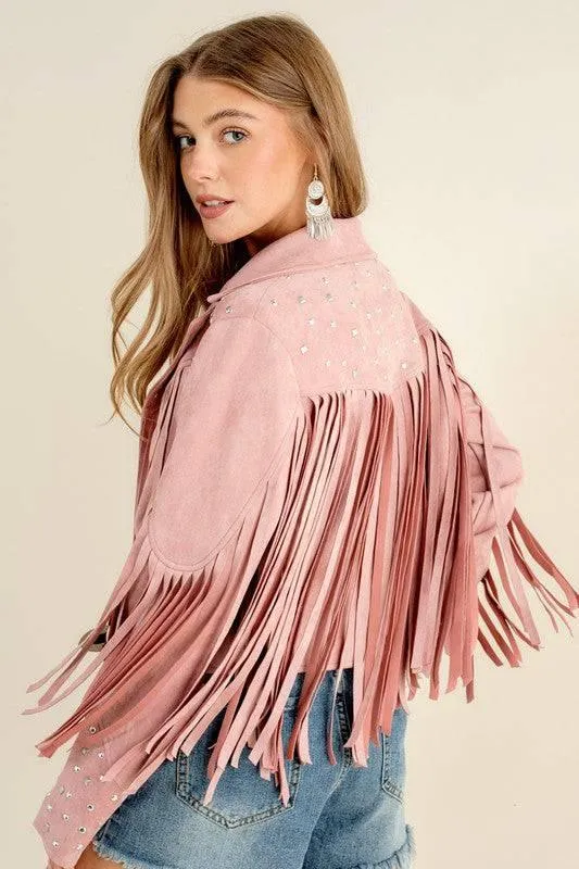 Western Studded Open Fringe Jacket