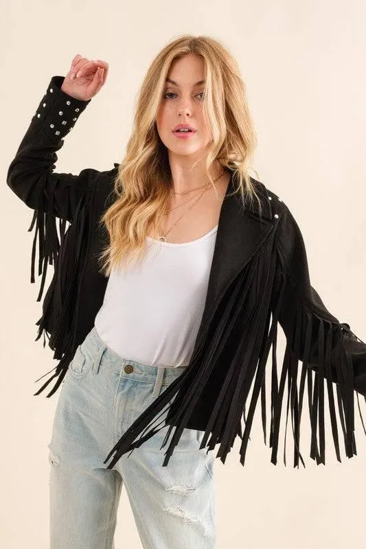 Western Studded Open Fringe Jacket