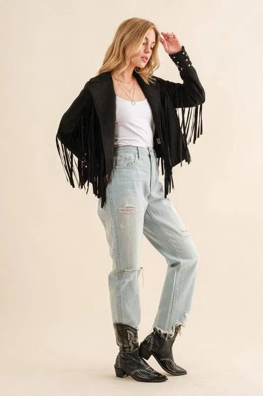 Western Studded Open Fringe Jacket