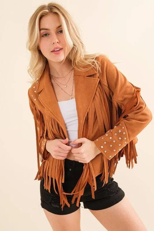 Western Studded Open Fringe Jacket