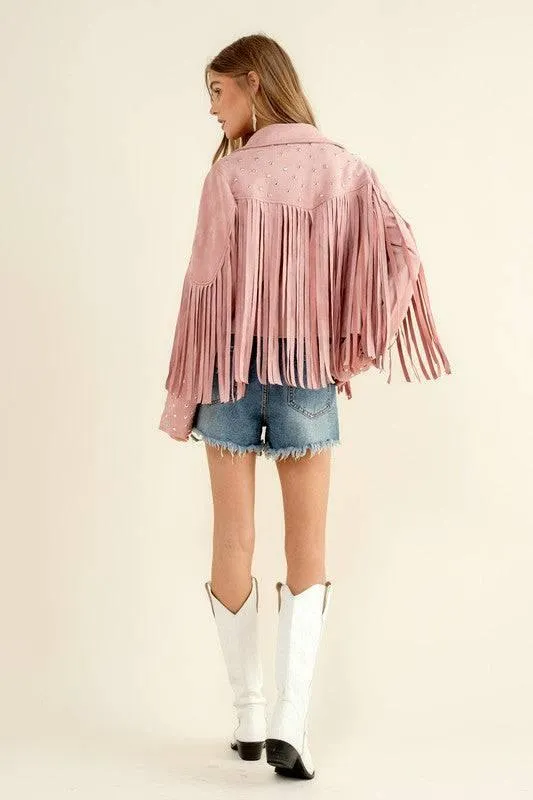 Western Studded Open Fringe Jacket