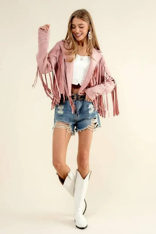 Western Studded Open Fringe Jacket