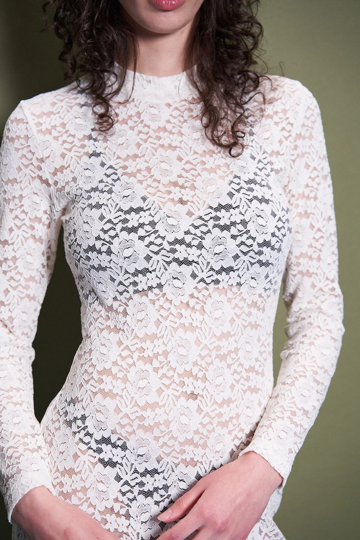 White Rose Lace Long Sleeve Dress