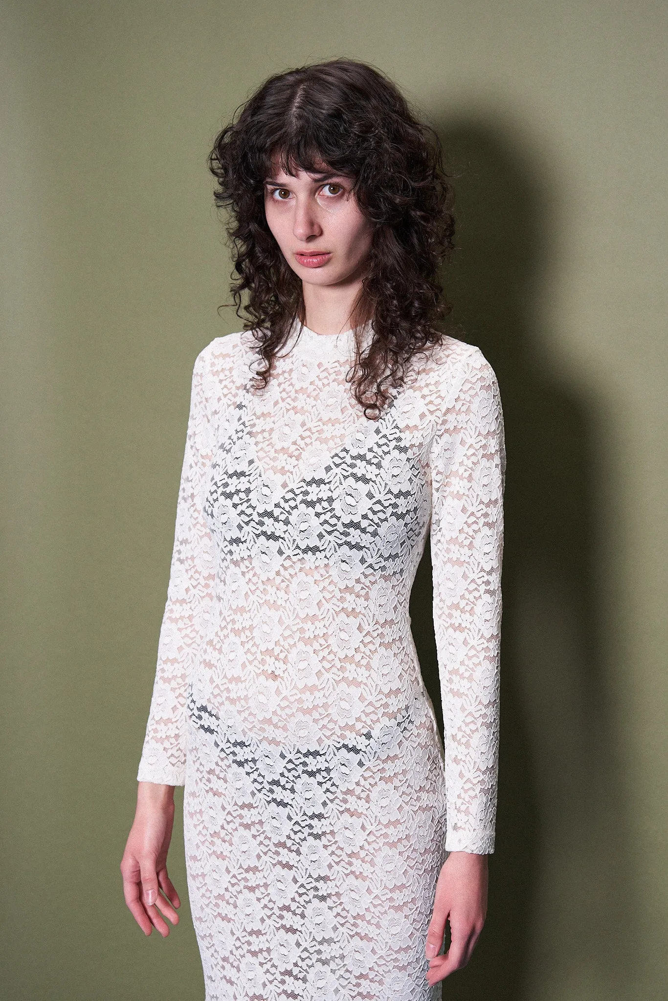 White Rose Lace Long Sleeve Dress