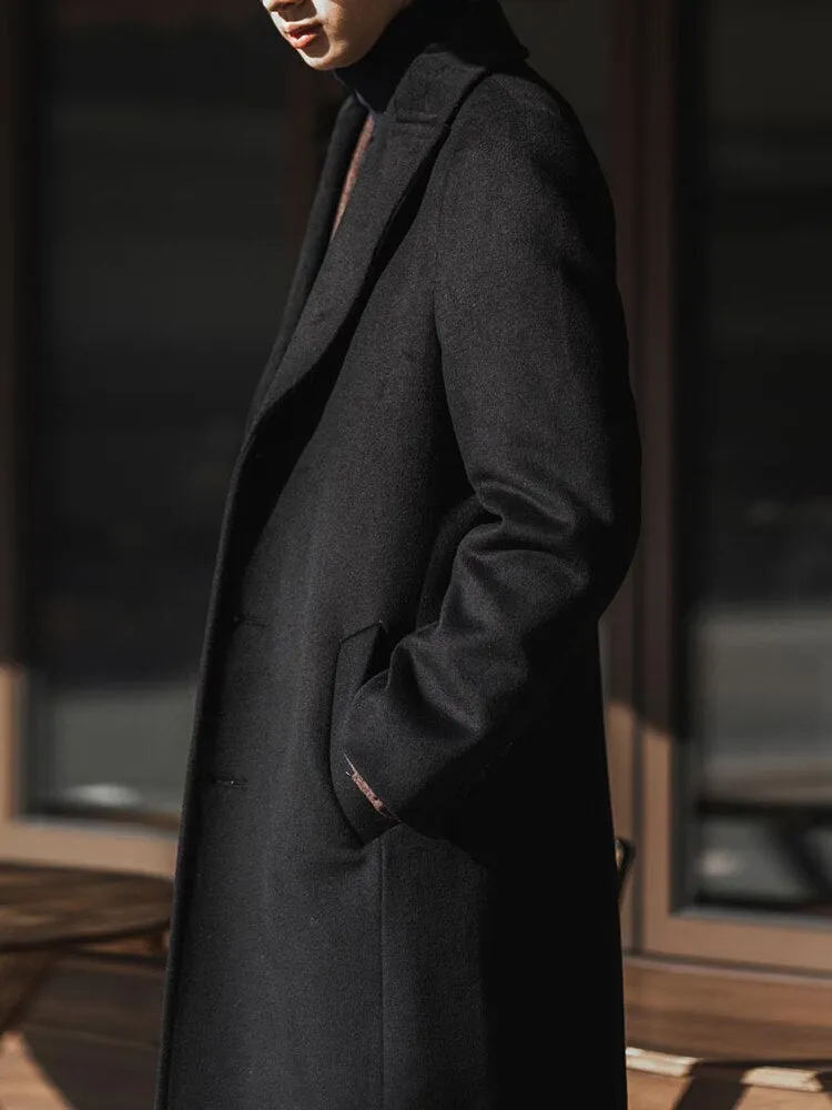 Wiaofellas Autumn Winter Long Warm Black Trench Coat Men Single Breasted Luxury Wool Blends Overcoat High Quality Clothing