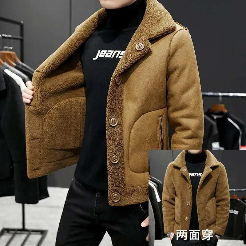 Wiaofellas  -  New Lamb Wool Cotton Jacket Men's Fur Coat Jacket Double-sided Wearing Fur and Velvet Thickening Men's Jacket