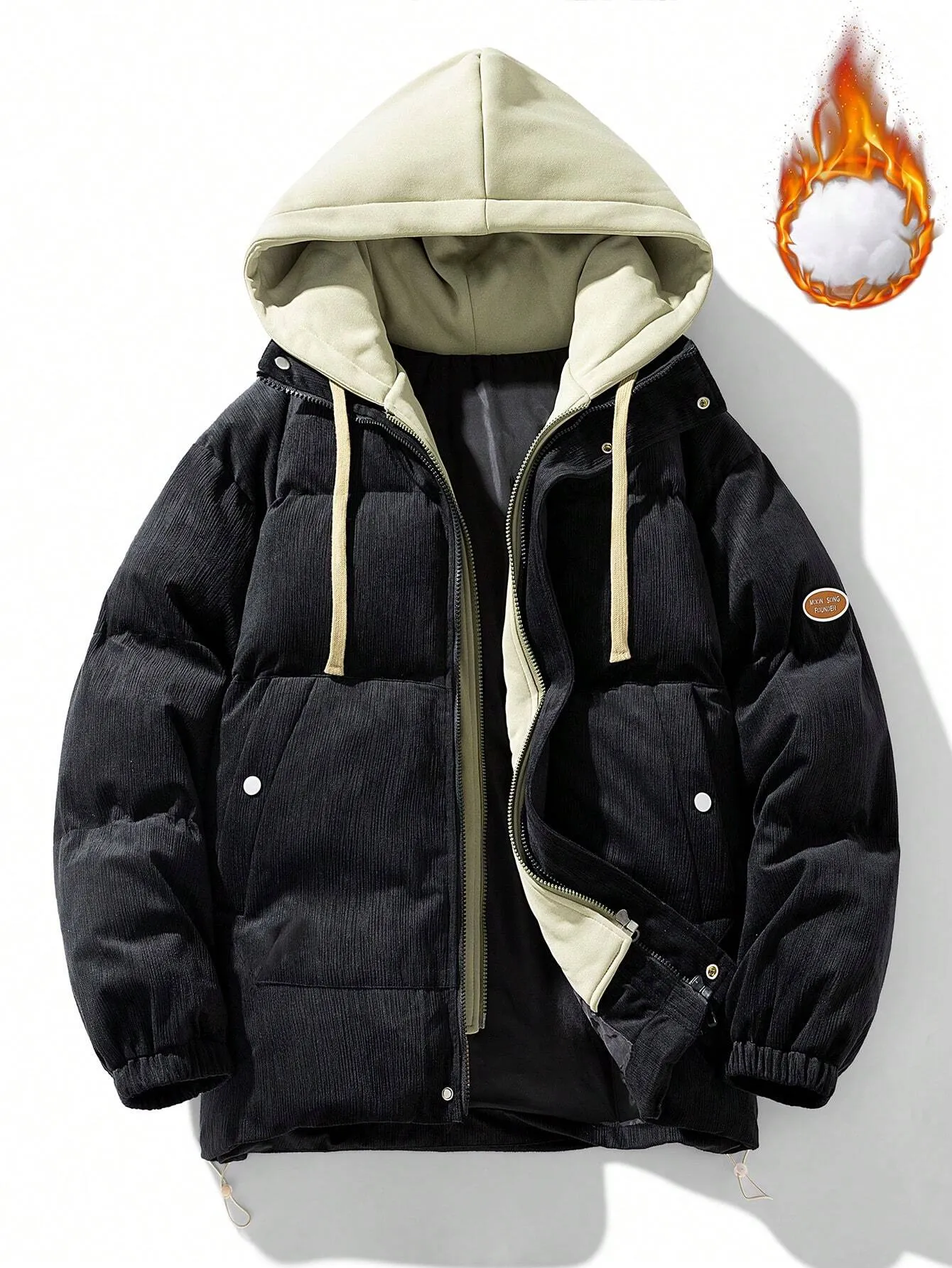 Winter Faux Two-piece Hooded Warm -padded Jacket