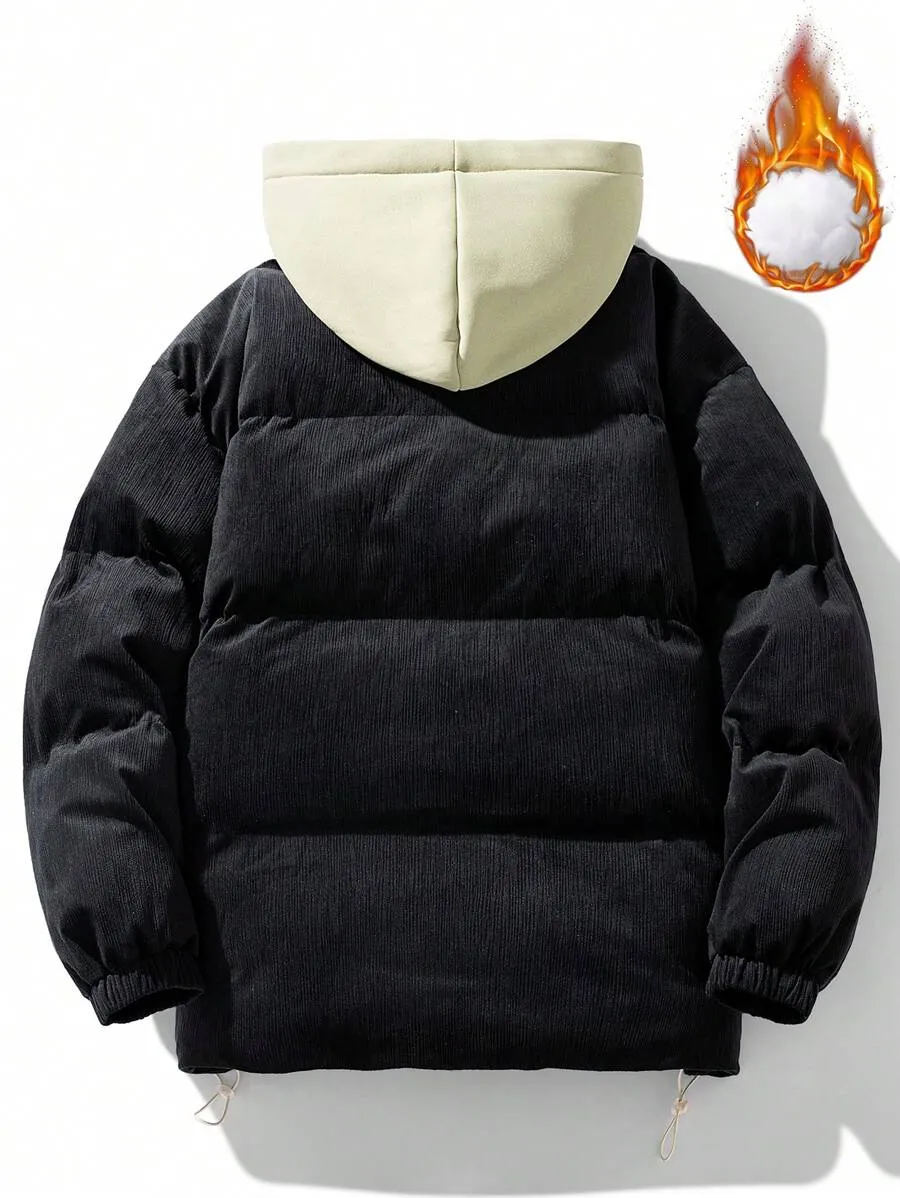 Winter Faux Two-piece Hooded Warm -padded Jacket