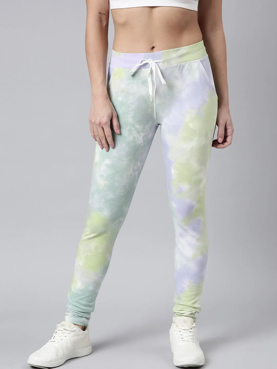 Women Abstract Slim Fit Lavender Track Pant