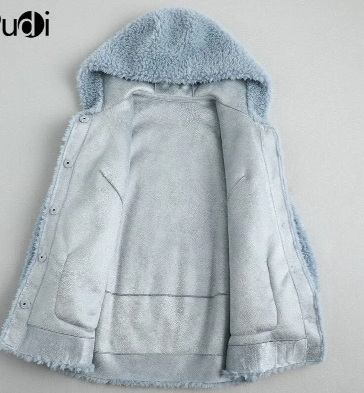 Women Real Wool Fur Coat Jacket Female Sheep  Hooded  Fur Coats