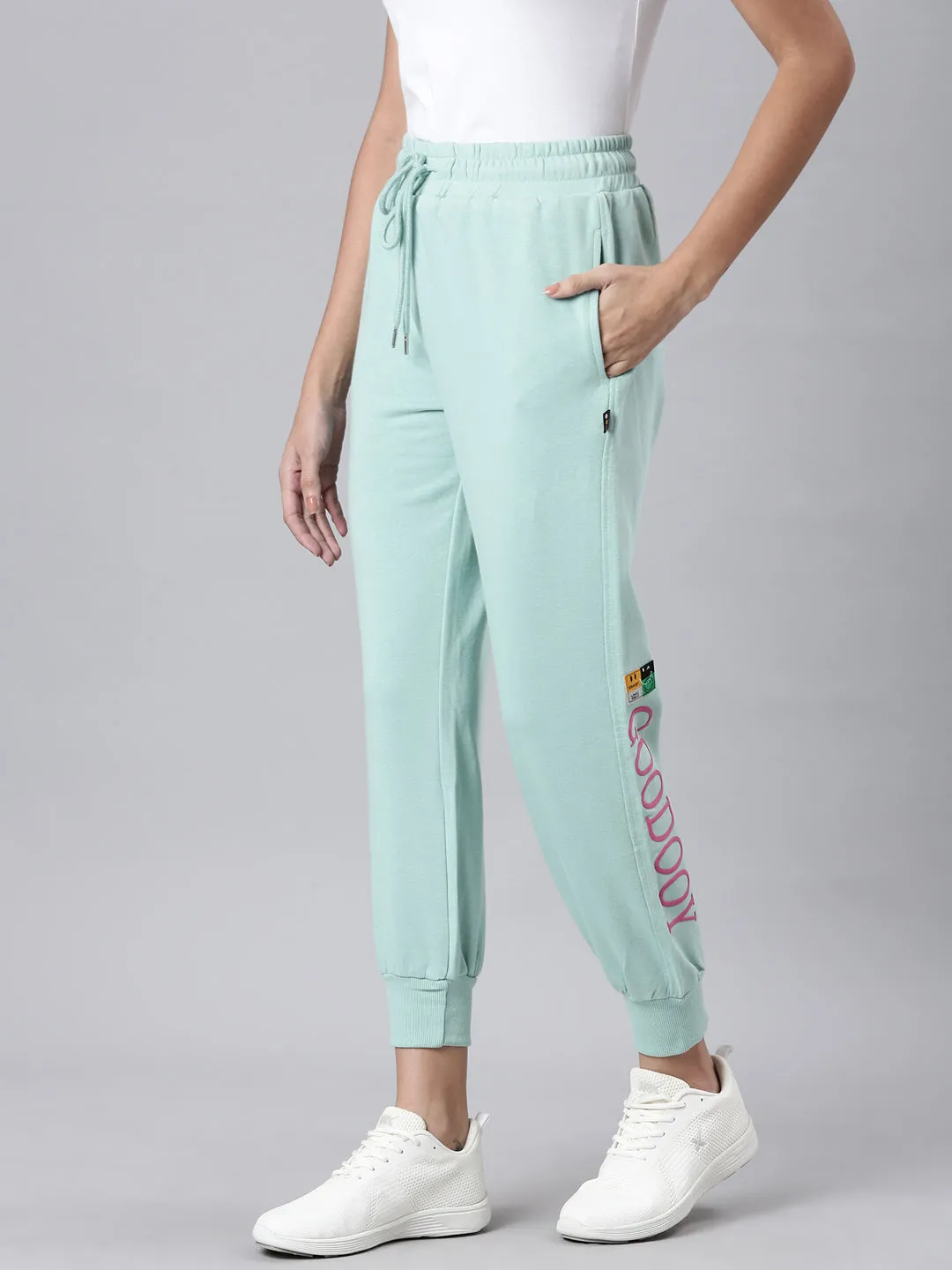 Women Sea Green Solid Track Pant