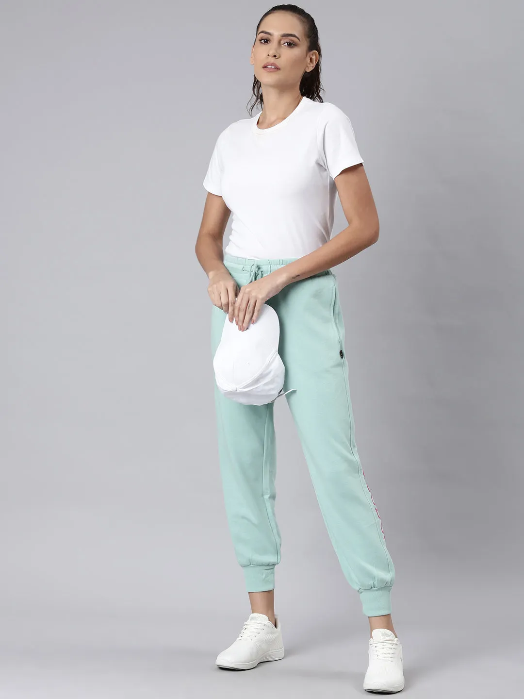 Women Sea Green Solid Track Pant