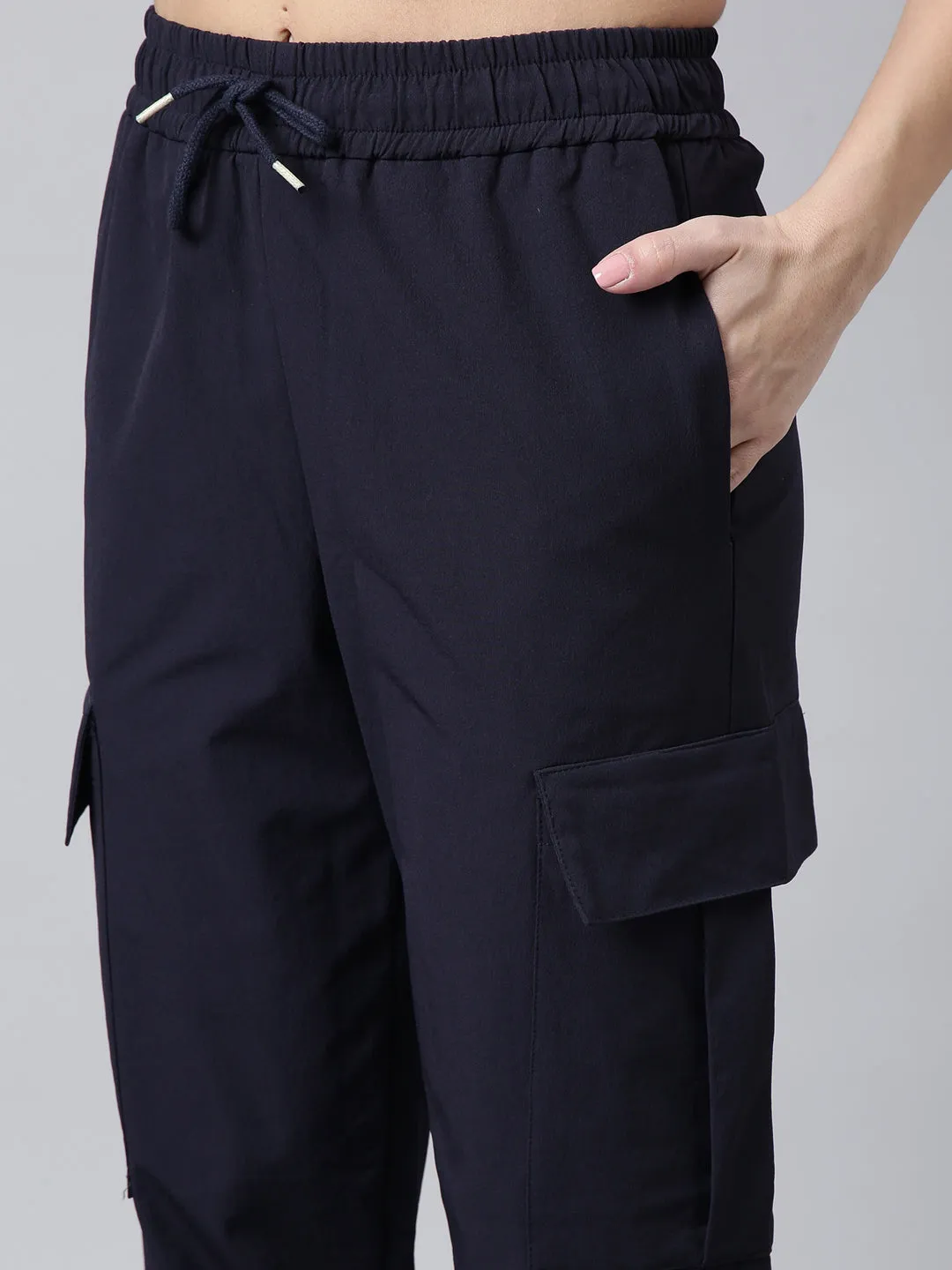 Women Solid Slim Fit Navy Blue Joggers Track Pant